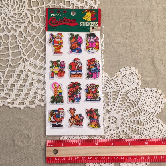 Vintage Christmas Puffy Stickers And Candle Tin NOS 1980s - Picture 16 of 17